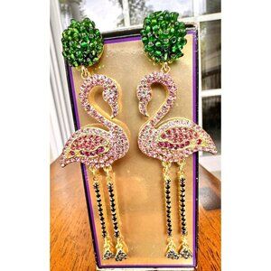New Flamingo Earrings Pink Rhinestones Dangle Beaded Posts Beach Cruise READ